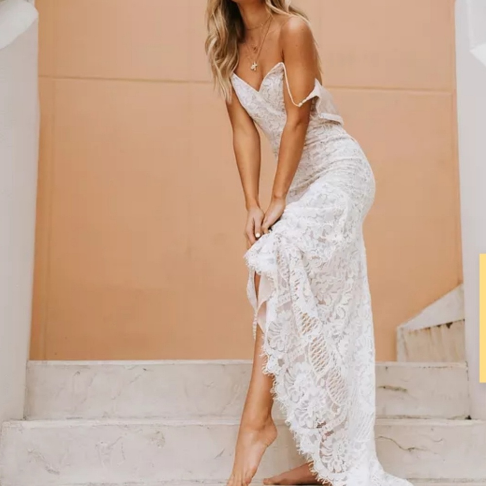 White Lace Boho Maxi Dress- wedding/engagement